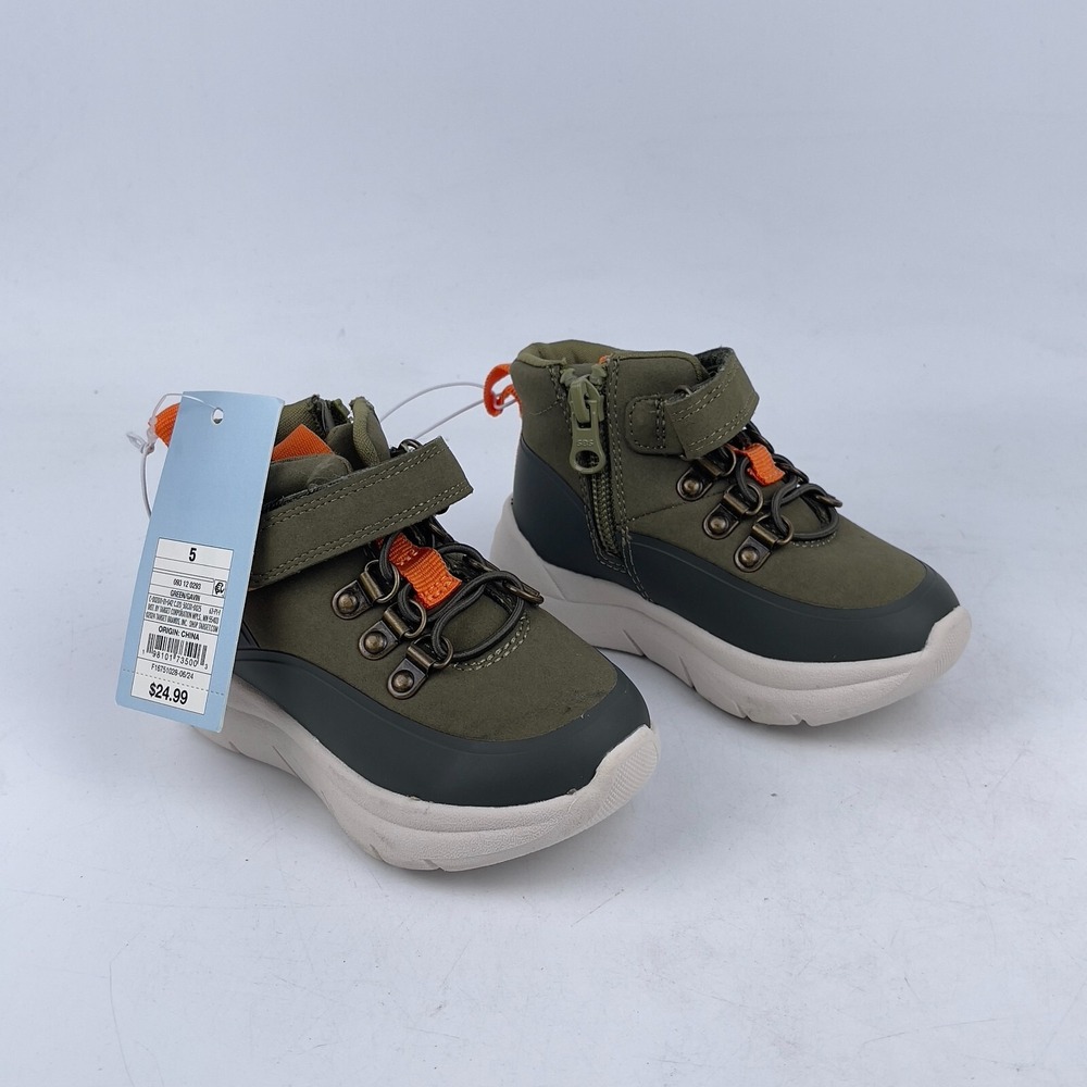 Cat & Jack Gavin Hiker Sneakers Boots Toddler 5T Green Elastic Laces Hook & Loop